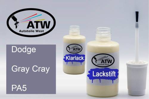 Dodge, Gray Cray, PA5: 20ml Lackstift + 20ml Klarlack - Set, von ATW Autoteile West.